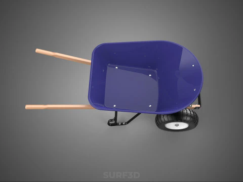 PURPLE BLUE BUCKET TRAY CART WOOD HANDLES TWO WHEEL WHEELBARROW 3D Model