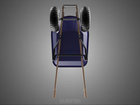 PURPLE BLUE BUCKET TRAY CART WOOD HANDLES TWO WHEEL WHEELBARROW 3D Model