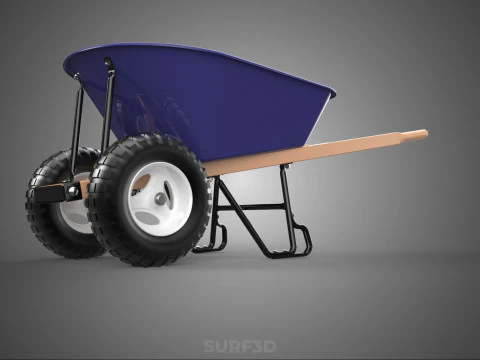 PURPLE BLUE BUCKET TRAY CART WOOD HANDLES TWO WHEEL WHEELBARROW 3D Model