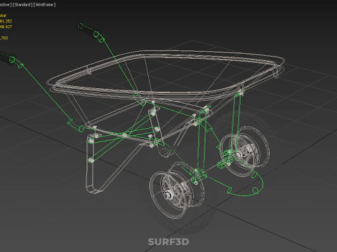 DUAL 2 DOUBLE TWO TWIN TIRE WHEEL WHEELED WHEELBARROW CART METAL 3D Model