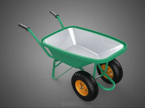TWIN WHEEL TIRE WHEELBARROW TOOL GARDEN GREEN TRAY TROLLEY FARM 3D Model