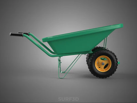 TWIN WHEEL TIRE WHEELBARROW TOOL GARDEN GREEN TRAY TROLLEY FARM 3D Model