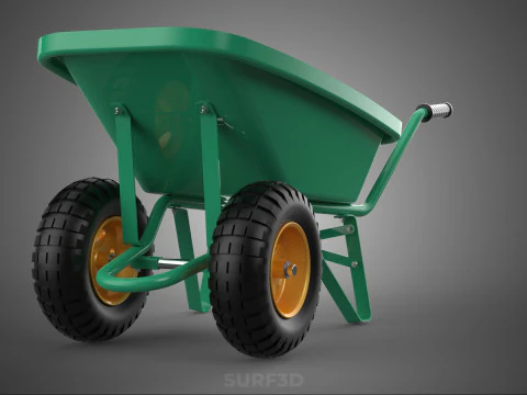 TWIN WHEEL TIRE WHEELBARROW TOOL GARDEN GREEN TRAY TROLLEY FARM 3D Model