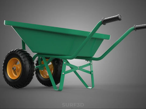 TWIN WHEEL TIRE WHEELBARROW TOOL GARDEN GREEN TRAY TROLLEY FARM 3D Model