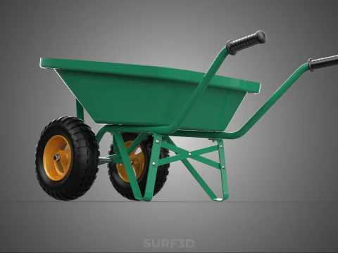 TWIN WHEEL TIRE WHEELBARROW TOOL GARDEN GREEN TRAY TROLLEY FARM 3D Model