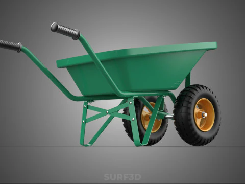TWIN WHEEL TIRE WHEELBARROW TOOL GARDEN GREEN TRAY TROLLEY FARM 3D Model