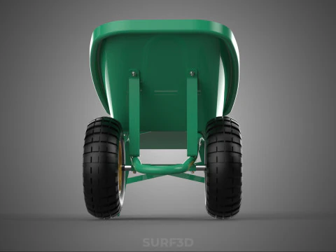 TWIN WHEEL TIRE WHEELBARROW TOOL GARDEN GREEN TRAY TROLLEY FARM 3D Model