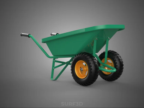 TWIN WHEEL TIRE WHEELBARROW TOOL GARDEN GREEN TRAY TROLLEY FARM 3D Model