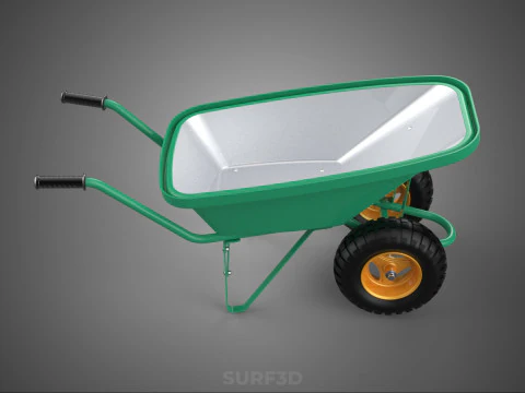 TWIN WHEEL TIRE WHEELBARROW TOOL GARDEN GREEN TRAY TROLLEY FARM 3D Model
