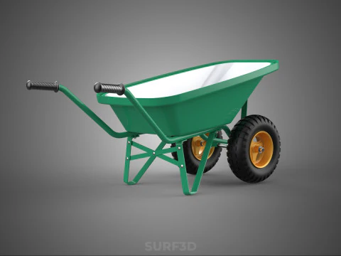 TWIN WHEEL TIRE WHEELBARROW TOOL GARDEN GREEN TRAY TROLLEY FARM 3D Model