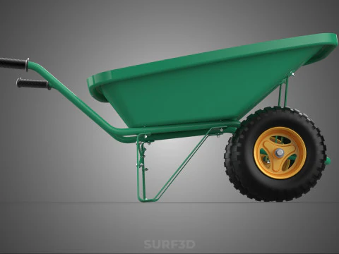 TWIN WHEEL TIRE WHEELBARROW TOOL GARDEN GREEN TRAY TROLLEY FARM 3D Model