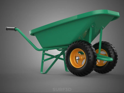 TWIN WHEEL TIRE WHEELBARROW TOOL GARDEN GREEN TRAY TROLLEY FARM 3D Model