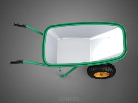 TWIN WHEEL TIRE WHEELBARROW TOOL GARDEN GREEN TRAY TROLLEY FARM 3D Model