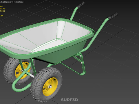 TWIN WHEEL TIRE WHEELBARROW TOOL GARDEN GREEN TRAY TROLLEY FARM 3D Model