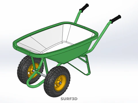 TWIN WHEEL TIRE WHEELBARROW TOOL GARDEN GREEN TRAY TROLLEY FARM 3D Model