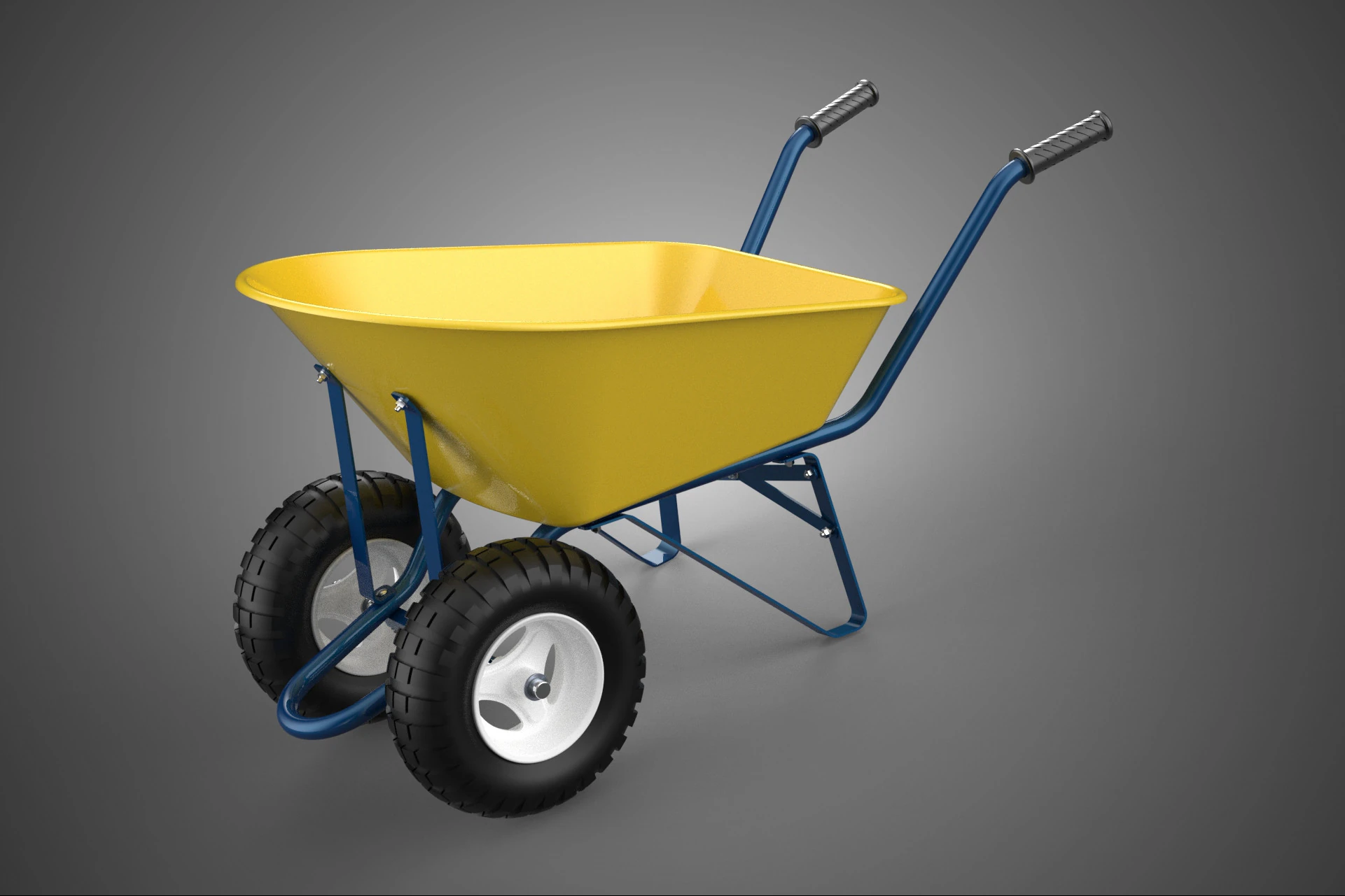 YELLOW TWO WHEELED CONSTRUCTION WHEELBARROW CART TROLLEY WAGON 2 3D Model .c4d .max .obj .3ds .fbx .stl .blend 