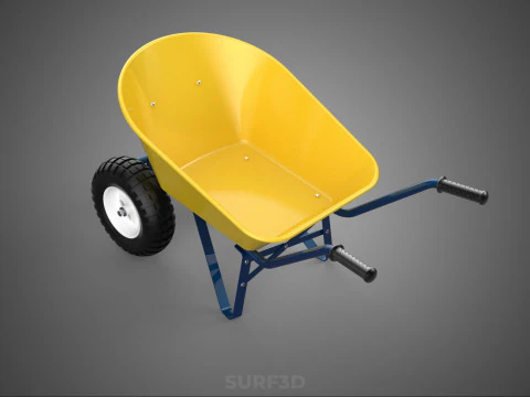 YELLOW TWO WHEELED CONSTRUCTION WHEELBARROW CART TROLLEY WAGON 2 3D Model