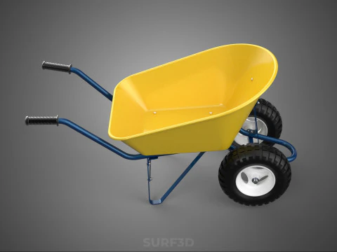 YELLOW TWO WHEELED CONSTRUCTION WHEELBARROW CART TROLLEY WAGON 2 3D Model