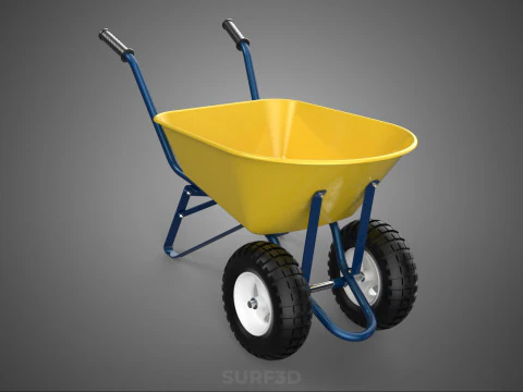 YELLOW TWO WHEELED CONSTRUCTION WHEELBARROW CART TROLLEY WAGON 2 3D Model