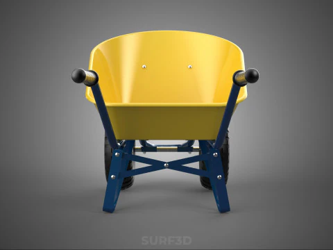 YELLOW TWO WHEELED CONSTRUCTION WHEELBARROW CART TROLLEY WAGON 2 3D Model