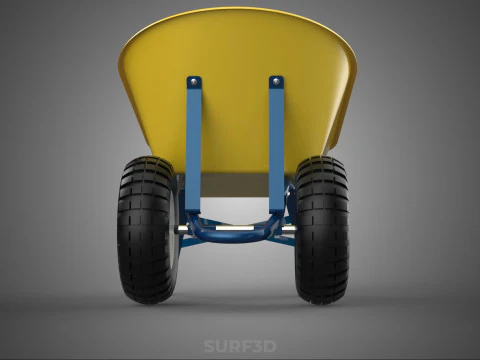 YELLOW TWO WHEELED CONSTRUCTION WHEELBARROW CART TROLLEY WAGON 2 3D Model