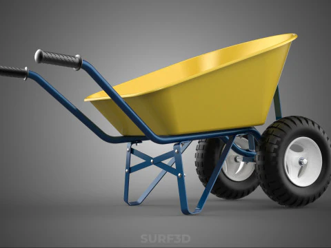 YELLOW TWO WHEELED CONSTRUCTION WHEELBARROW CART TROLLEY WAGON 2 3D Model