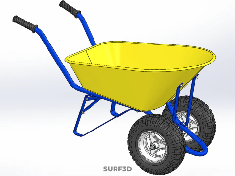 YELLOW TWO WHEELED CONSTRUCTION WHEELBARROW CART TROLLEY WAGON 2 3D Model