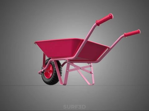 PINK WAGON TOY WHEELBARROW CART LITTLE KID CHILDREN GARDEN TOYS 3D Model