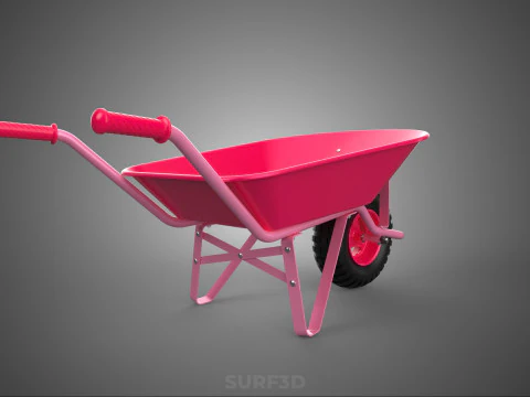 PINK WAGON TOY WHEELBARROW CART LITTLE KID CHILDREN GARDEN TOYS 3D Model