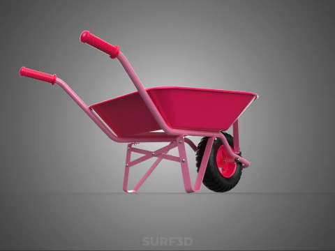 PINK WAGON TOY WHEELBARROW CART LITTLE KID CHILDREN GARDEN TOYS 3D Model
