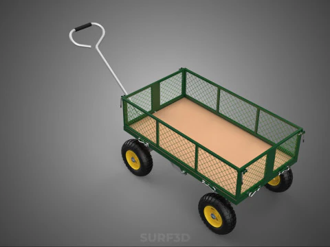 STEEL MESH TRAY GARDEN WHEELBARROW DUMP WAGON CART TROLLEY CARGO 3D Model