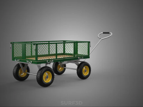 STEEL MESH TRAY GARDEN WHEELBARROW DUMP WAGON CART TROLLEY CARGO 3D Model
