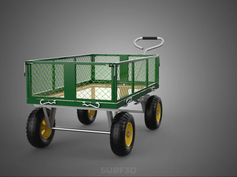 STEEL MESH TRAY GARDEN WHEELBARROW DUMP WAGON CART TROLLEY CARGO 3D Model