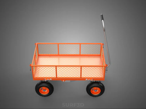 REMOVABLE WAGON CAGE MESH CART TRAILER LARGE HAND TRUCK PLATFORM 3D Model