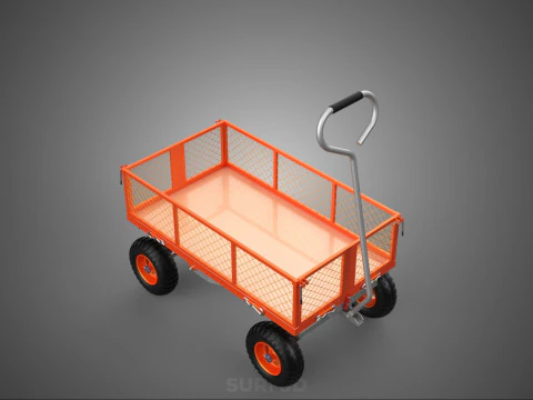 REMOVABLE WAGON CAGE MESH CART TRAILER LARGE HAND TRUCK PLATFORM 3D Model