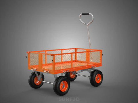 REMOVABLE WAGON CAGE MESH CART TRAILER LARGE HAND TRUCK PLATFORM 3D Model