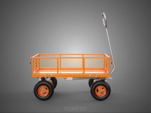 REMOVABLE WAGON CAGE MESH CART TRAILER LARGE HAND TRUCK PLATFORM 3D Model