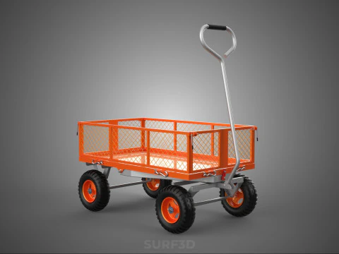 REMOVABLE WAGON CAGE MESH CART TRAILER LARGE HAND TRUCK PLATFORM 3D Model