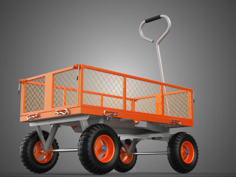 REMOVABLE WAGON CAGE MESH CART TRAILER LARGE HAND TRUCK PLATFORM 3D Model