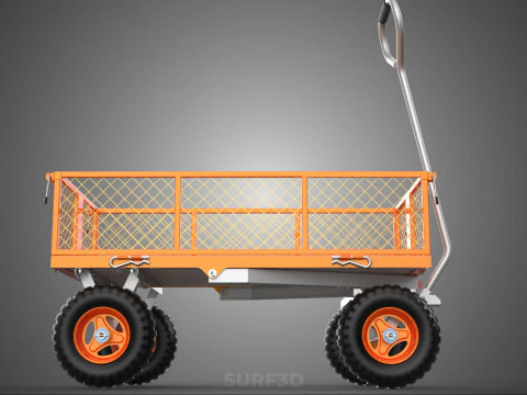 REMOVABLE WAGON CAGE MESH CART TRAILER LARGE HAND TRUCK PLATFORM 3D Model
