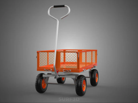 REMOVABLE WAGON CAGE MESH CART TRAILER LARGE HAND TRUCK PLATFORM 3D Model