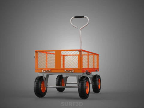 REMOVABLE WAGON CAGE MESH CART TRAILER LARGE HAND TRUCK PLATFORM 3D Model