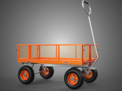 REMOVABLE WAGON CAGE MESH CART TRAILER LARGE HAND TRUCK PLATFORM 3D Model