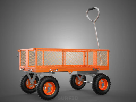 REMOVABLE WAGON CAGE MESH CART TRAILER LARGE HAND TRUCK PLATFORM 3D Model
