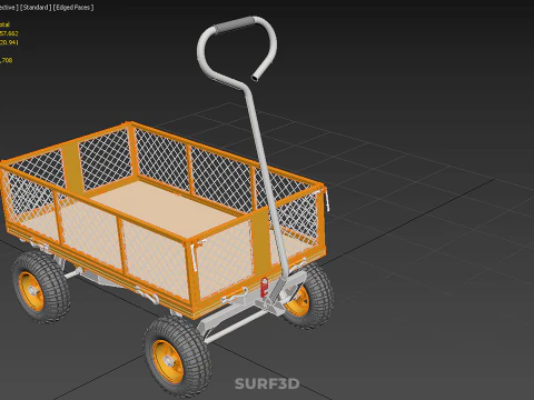 REMOVABLE WAGON CAGE MESH CART TRAILER LARGE HAND TRUCK PLATFORM 3D Model