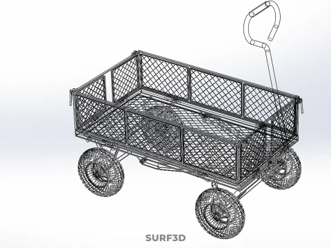REMOVABLE WAGON CAGE MESH CART TRAILER LARGE HAND TRUCK PLATFORM 3D Model
