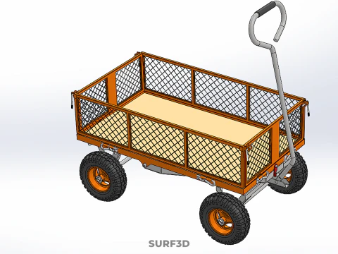 REMOVABLE WAGON CAGE MESH CART TRAILER LARGE HAND TRUCK PLATFORM 3D Model