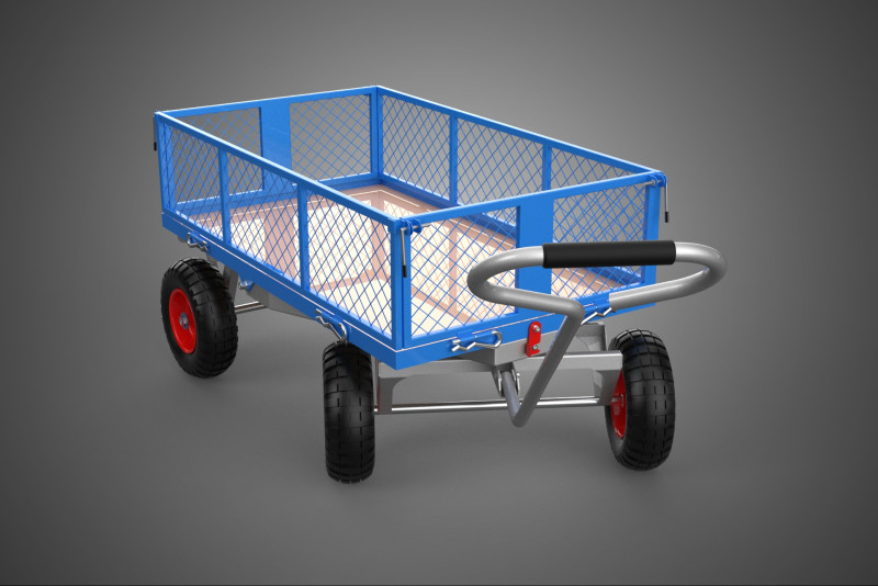 STEEL GARDEN UTILITY WAGON CART YARD LAWN TROLLEY HAND PALLET 4W 3D Model .c4d .max .obj .3ds .fbx .stl .blend 
