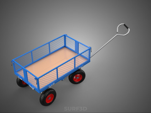 STEEL GARDEN UTILITY WAGON CART YARD LAWN TROLLEY HAND PALLET 4W 3D Model