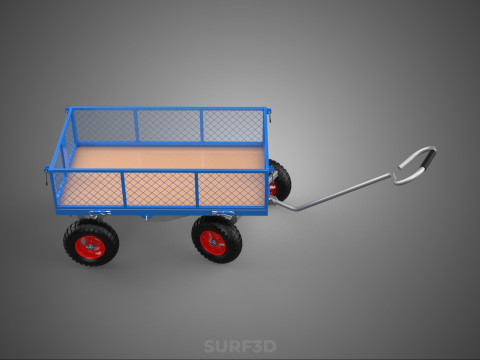 STEEL GARDEN UTILITY WAGON CART YARD LAWN TROLLEY HAND PALLET 4W 3D Model
